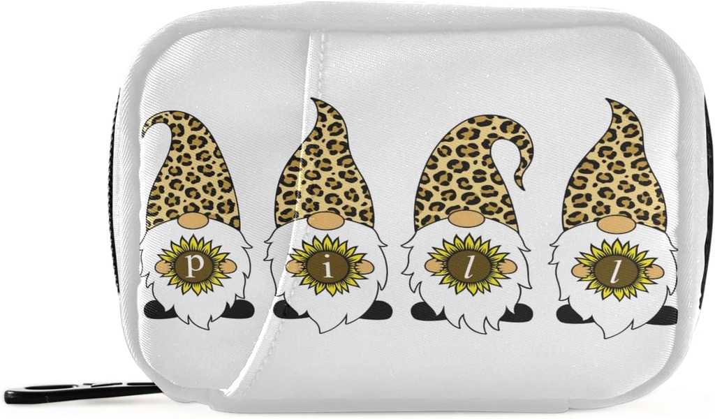 Leopard Gnomes Solnčne tablete Box 7 dan tablete primer potovalne tablete Organizator vrečka z zadrgo prenosni tedenski primer kompaktna velikost za vitamin dopolnilo imetnik