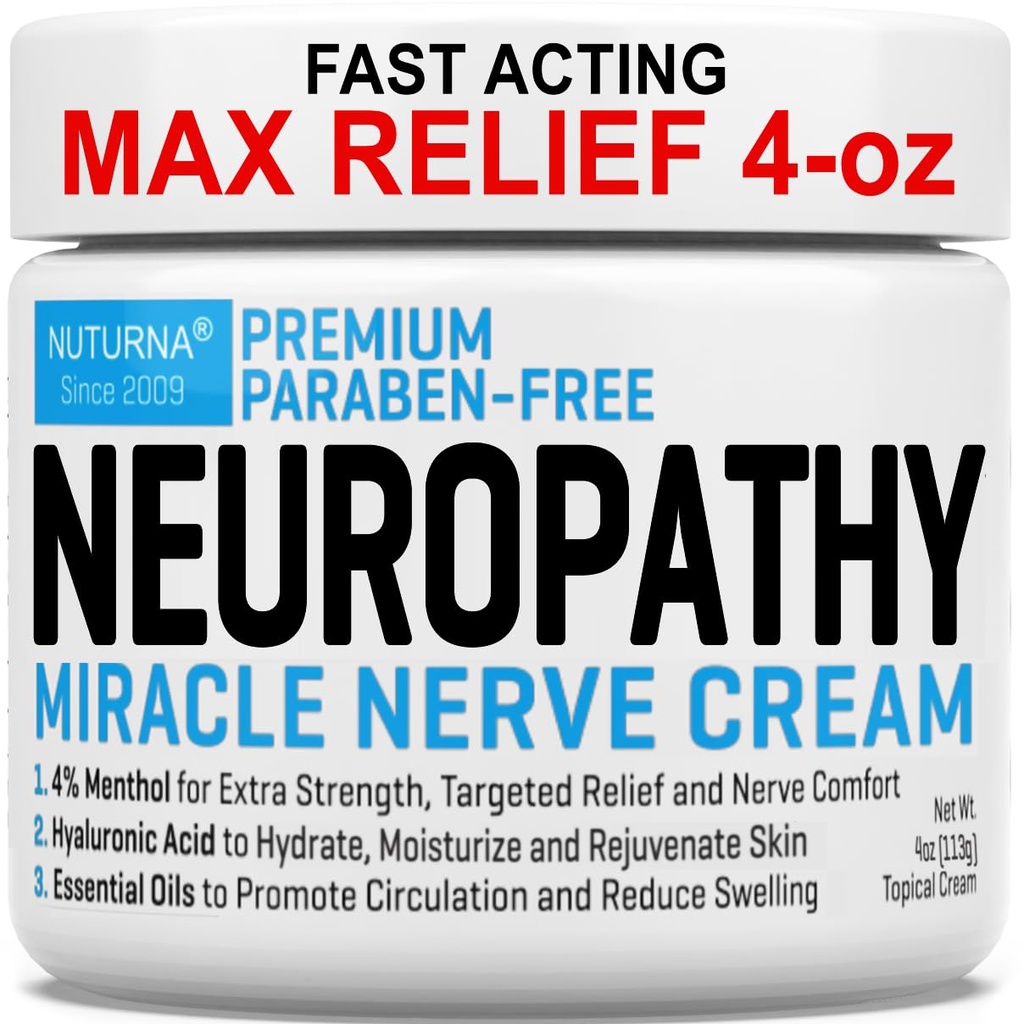 Nevropatija Nerve Relief Cream - Premium Živčna krema 3X Ukrep za ciljno Relief in pomirjujoče živec Comfort - Največja moč s 4% Mentol Arnica MSM za noge noge prsti in nazaj - Velika 4 Oz