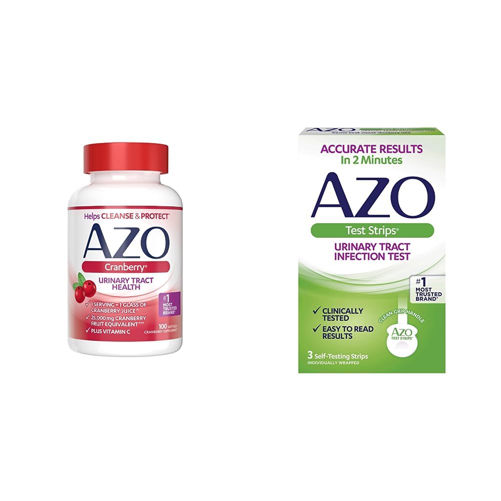AZO Cranberry urinary Tract Health Supplement & urinary Tract Infection (UTI) Test Strips, Točni rezultati v 2 minutah, Klinično testiran, Enostavno branje rezultatov, 3 Število