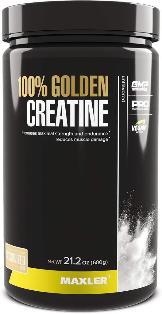 Maxler 100% Golden Creatin - mikroniziran kreatin monohidrat v prahu - Muscle Building Supplements - Pre/Post Workout Vegan dodatek - Gluten Free Nearomated Creatin v prahu - 600 g