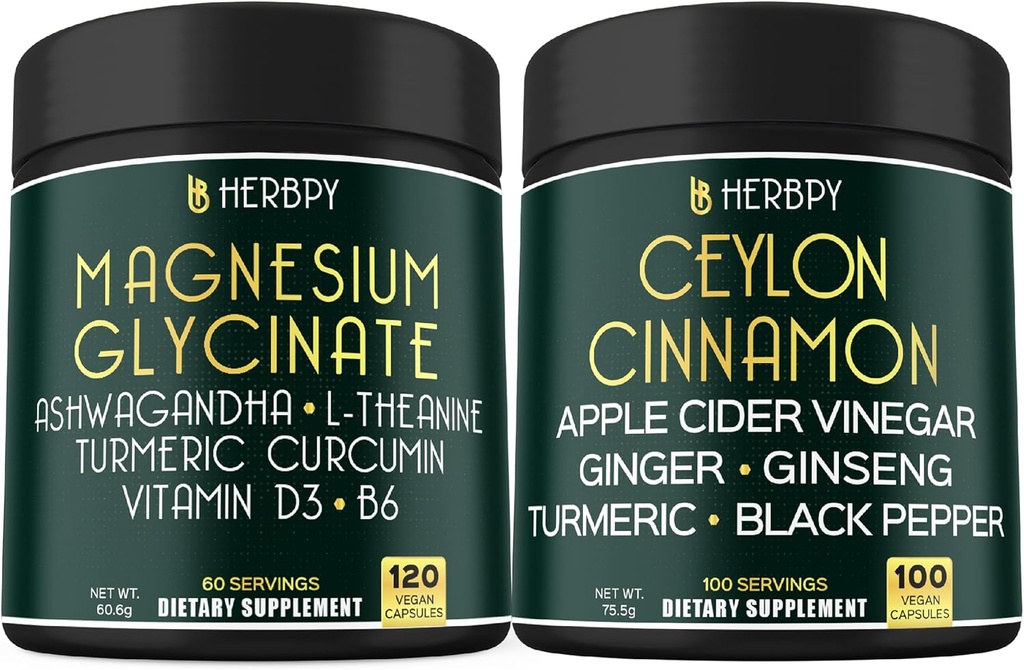 Bundele 6in1 Magnezij Glicinate dopolnila & 6in1 Premium Ceylon Cimet dopolnila - Sprostitev, Počivajoči dan & noč, Imuni, Srce, Prebava in Balans podporo
