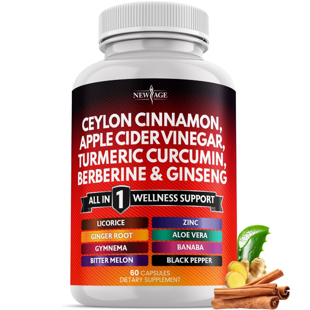 Ceylon Cinamon, Kurkuma, Jabolčni kis, Ginseng, Aloe Vera, Berberine Plus Banaba, Ingver Root - 60 Count