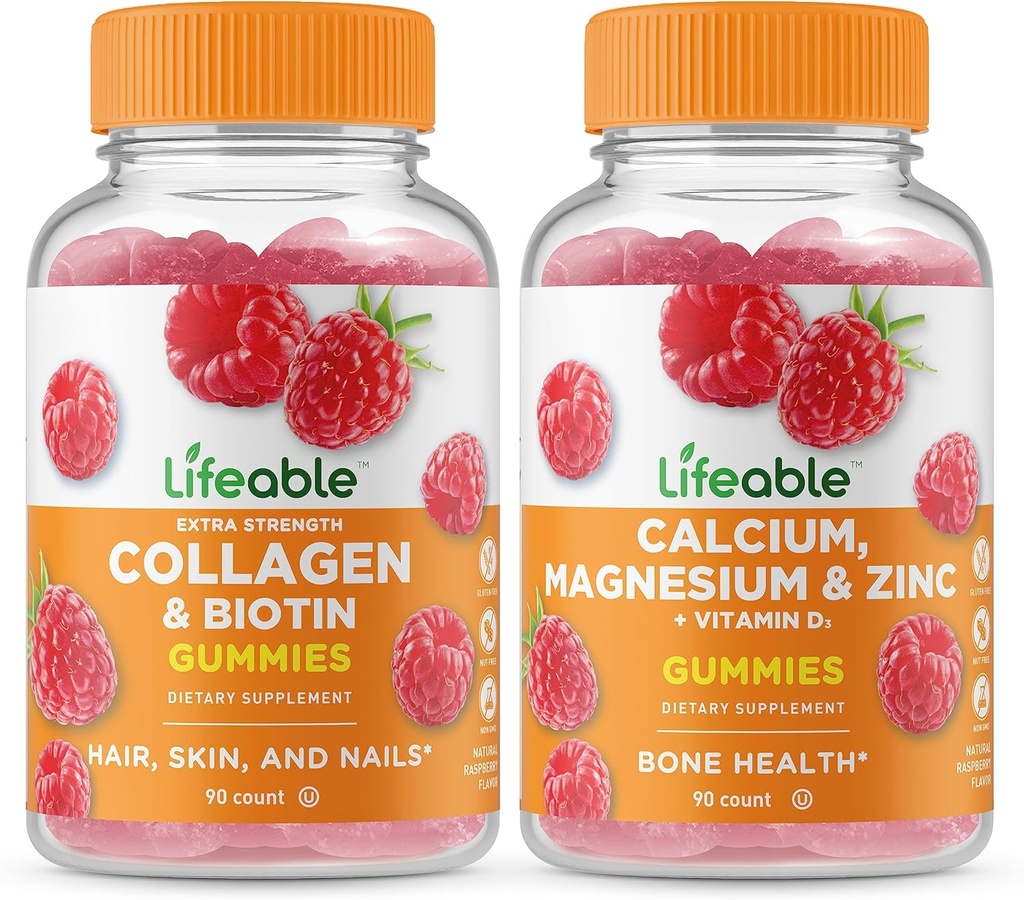 Življenjski kolagen in biotin + kalcij, magnezij, cink in vitamin D, Gummies paket - odlično degustacijo, vitamin dopolnilo, Gluten brezplačno, GSO brezplačno, žvečljivi gumi