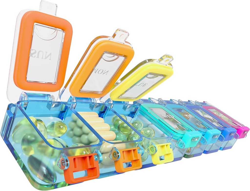 BEXEEN Weekly Medicine tablete Organizator vodoodporne 7 dan velike tablete Box Daily Pill Case Cute Vitamin Organizer Prenos tablete Container Potovanja tablete Imetnik XL Dopolnilno zdravilo Dispenser En dan