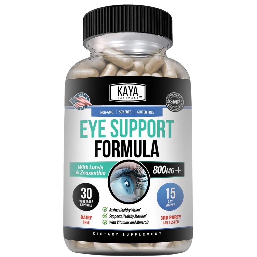 Kaya Naturals Eye Health Supplement, Lutein in Zeaksantin, Vision Health, Eye Seven Podpora 800 mg Vitamin dodatek 30 kapsul