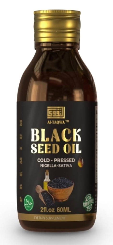 Olje črnega semena, čisto deviško olje črnega kumina (Nigella Sativa) Kalonji, hladno stiskano, nerafinirano, timokinon, vegansko prijazno, ne gensko spremenjeni organizmi, tekoči 60 ml