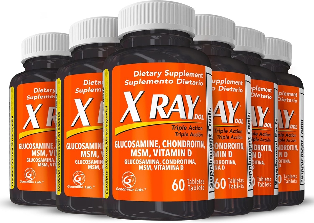 X Ray Dol Trojna akcija Skupna podpora dodatek z glukozamin 1500mg, Chondroitin 800mg, MSM 750mg in 5X Vitamin D za zdrave sklepe, kosti in kartilage - 60 Število na steklenico - 6 Pack