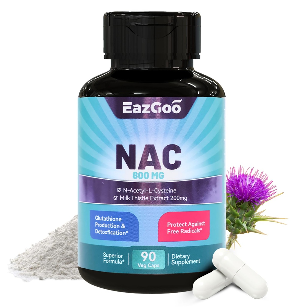 NAC dodatek, N-acetil Cistein kapsule 800mg, N-acetil dodatek z mlekom Thistle 200mg, antioksidant podpora, Vegan, GSO-free, NAC 90 število (Pack of 1)