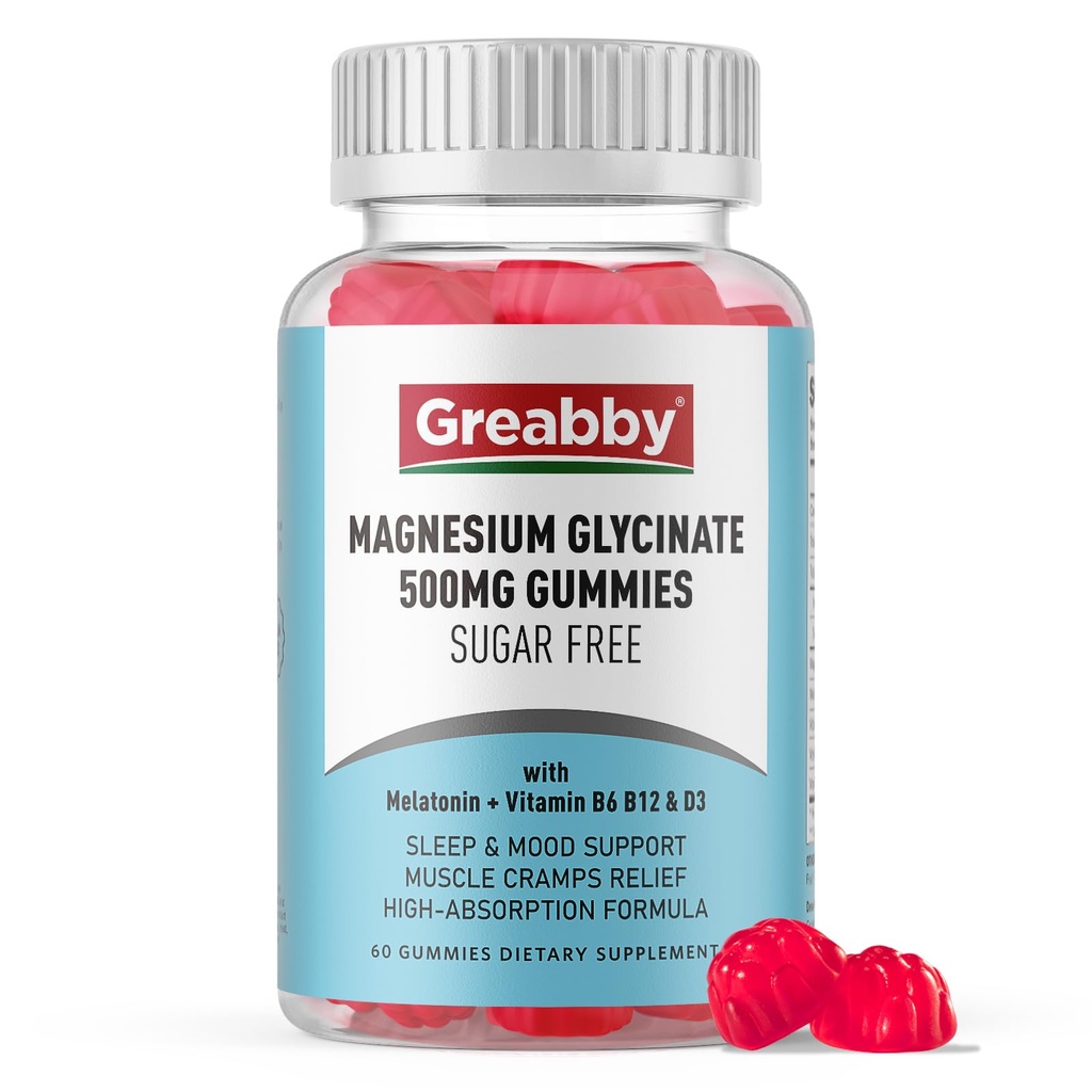Magnezij Glycinate Gumies 500mg za odrasle Podpora za spanje, Žvečljivi Magnezij Gumiji za ženske in moške, Muscle Relief & Magnezij oskrbo (60 Gumies)