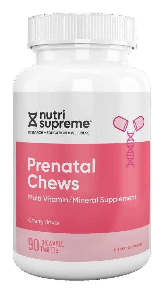 Nutri Supreme Prenatal Vitamin, Žvečljivi prednatalni Vitamini za ženske z 800 MCG folata, Popolna nosečnost Multivitamin z železom, Košir, Cherry Flavor, 90 Count