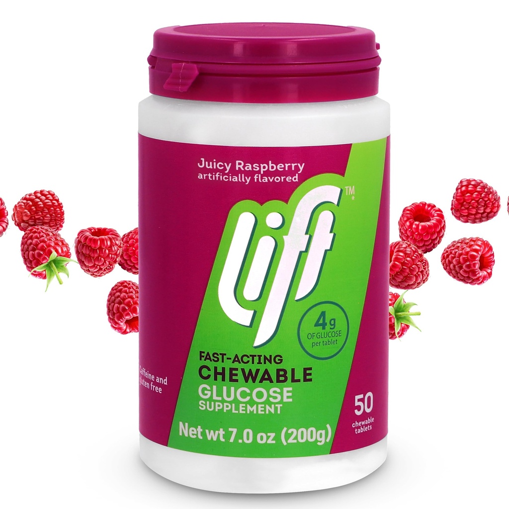 Lift Glukoza hitro delujoča glukoza žvečljive energijske tablete, malina, 50 ct Jar (Pack of 1)