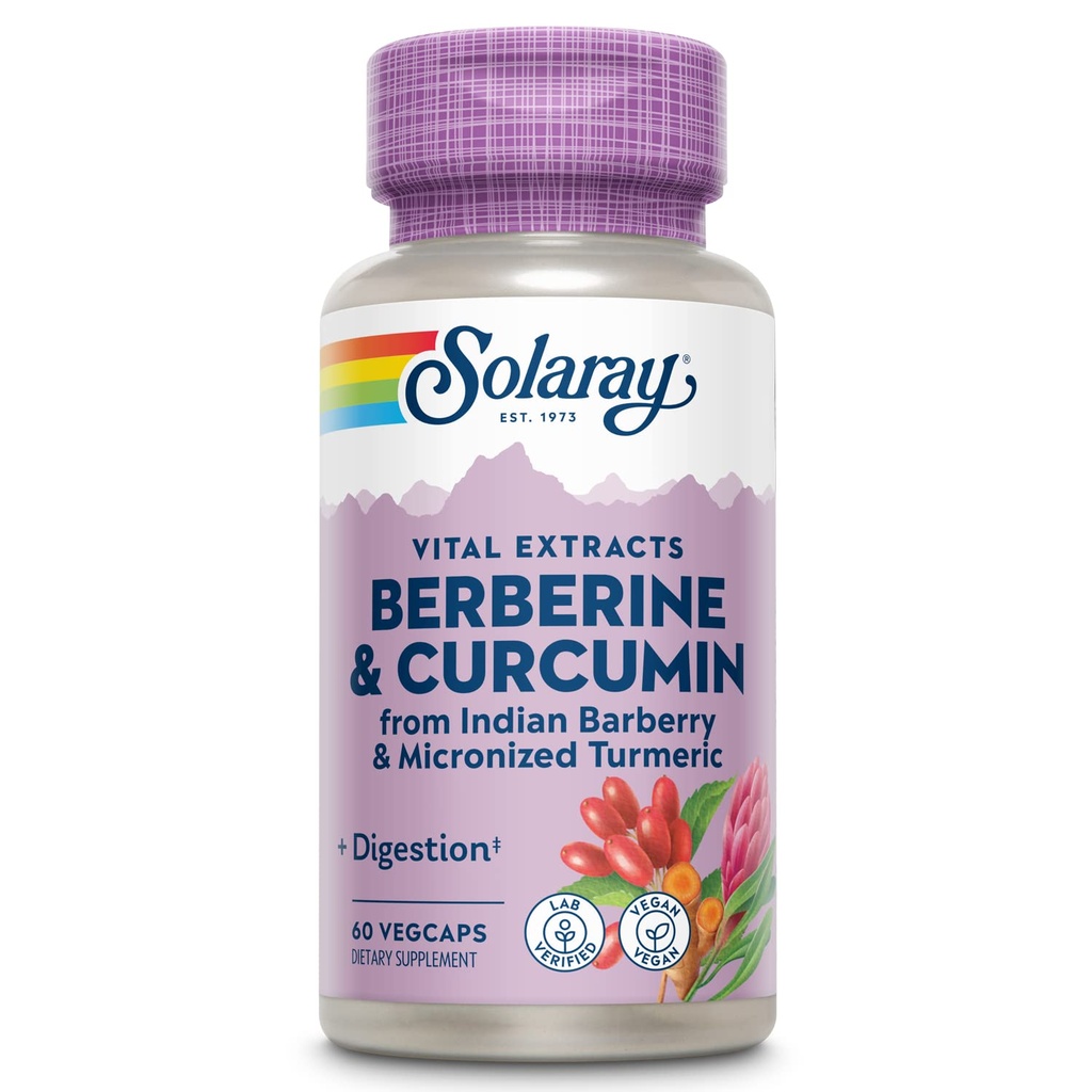 SOLARAY Berberine & Curcumin - Berberine Kurkumin dodatek z 20% mikroniziran kurkumin iz kurkumin korena - Herbal Wellness podpora - Non-GMO, Vegan, Gluten brezplačno, 60-dnevno garancijo, 60 Servinges