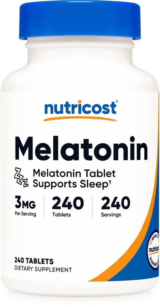 Nutricost Melatonin 3mg, 240 tablet - 3mg na postrežbo, ne- GMO, Gluten prost