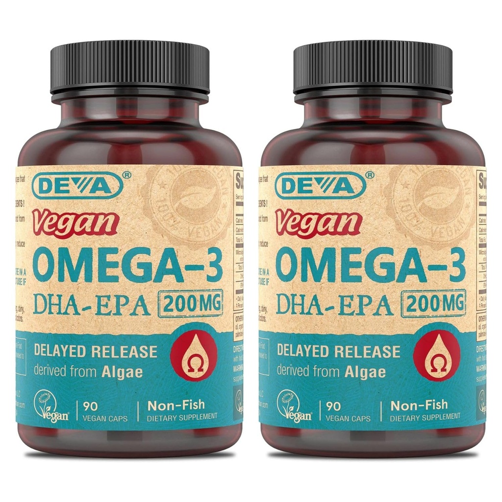 DEVA Vegan Omega-3 DHA-EPA iz Micro Algae, zapoznelo sproščanje, 90 veganskih kapsul (paket po 2)