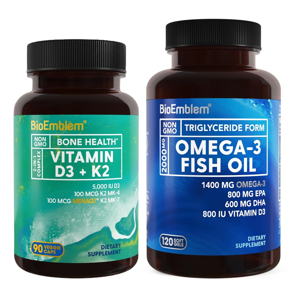 BioEmblem Vitamin D3 K2 Omega-3 ribje olje 2000mg