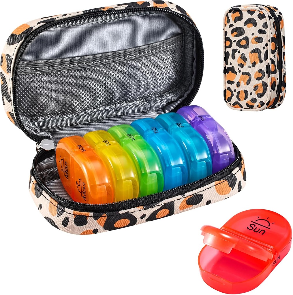 Serfeymi Tedenska potovalna tabletka Organizator 2 krat na dan AM PM Nadgrajene Mavrične tablete Box 7 dan s prenosljivim Zipper PU usnje tablete Case, Medicine Organizator za tablete, vitamini, ribja olja - Brown 02