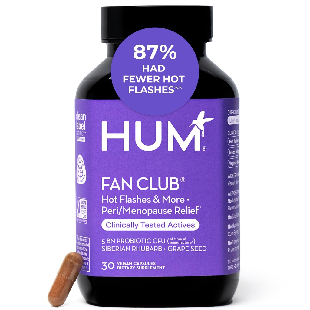 HUM Fan Club Menopause Probiotic Supplement, Estrogen Free Menopause dopolnila za ženske, Ne Hormona, Podpira energijo & vroče Flashe, Grozdno seme ekstrakt & Sibirski Rhubarb, 30 Veganske kapsule