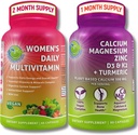 DOPOLNILNI ŠTUDIO Celovit Wellness & Bone Health Bundle - ženski dnevni multivitamin z železom + na rastlini osnovani kalcij, magnezij, cink, D3, K2 & Kurkurja - Vegan, ne-GMO, čiste sestavine