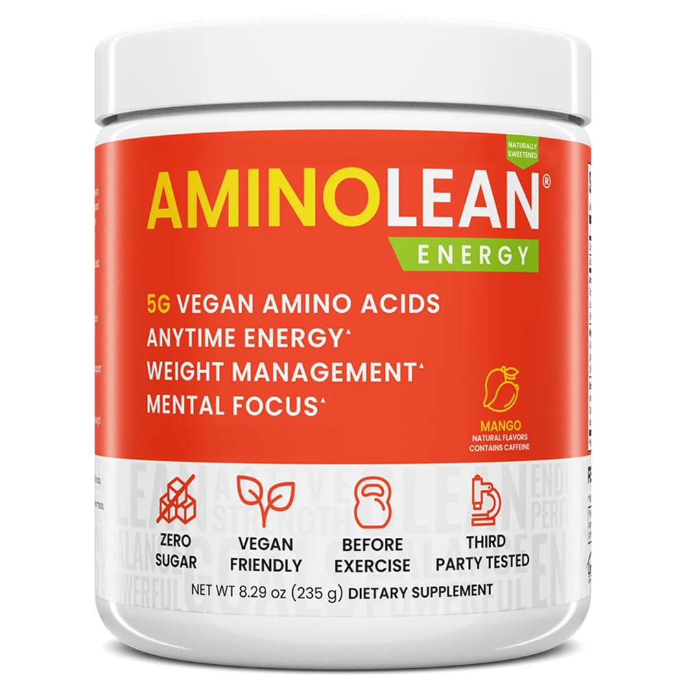 RSP HRANILNA Aminolean naravni predworkout prah, sukraloza brez aminokislin brez umetnih barv, Veganski BCAA in upravljanje teže, Mango, 25 Serv