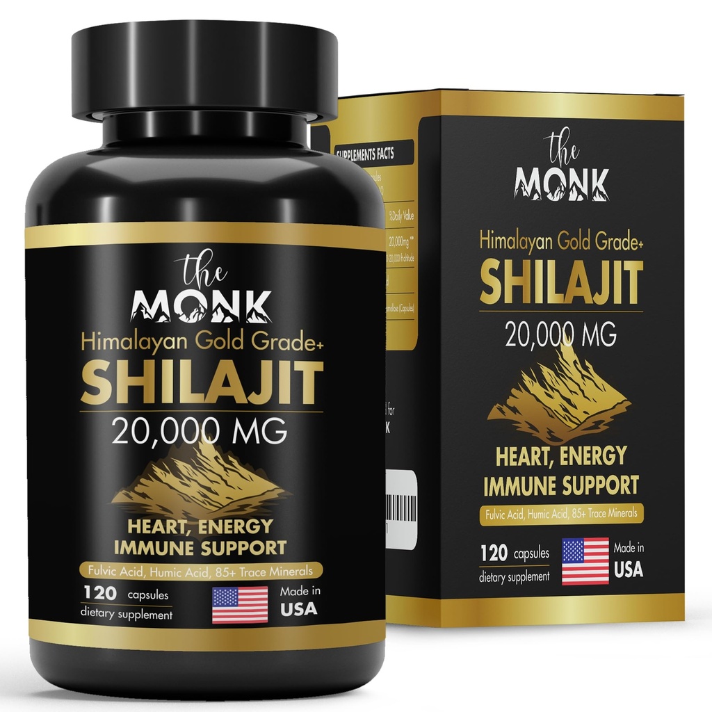 Organski Shilajit s fulvično kislino, huminsko kislino, 85+ Minerali- zlata stopnja Plus - Enako kot Resin - energija, Stamina, Brain Support - 120 Kapsule - Izdelano v ZDA