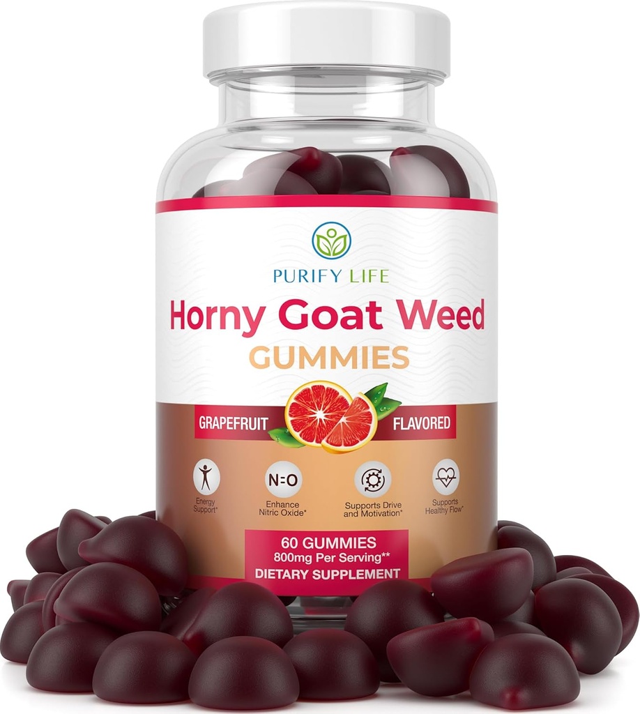 Močna pohotna koza za moške in ženske (Max Potency Chews 800mg), Izvleček pohotne koze iz plevela Gumiji za upravljanje z energijo in Stamina - Vegan, Gluten-free, Natural Grenivke Flavor