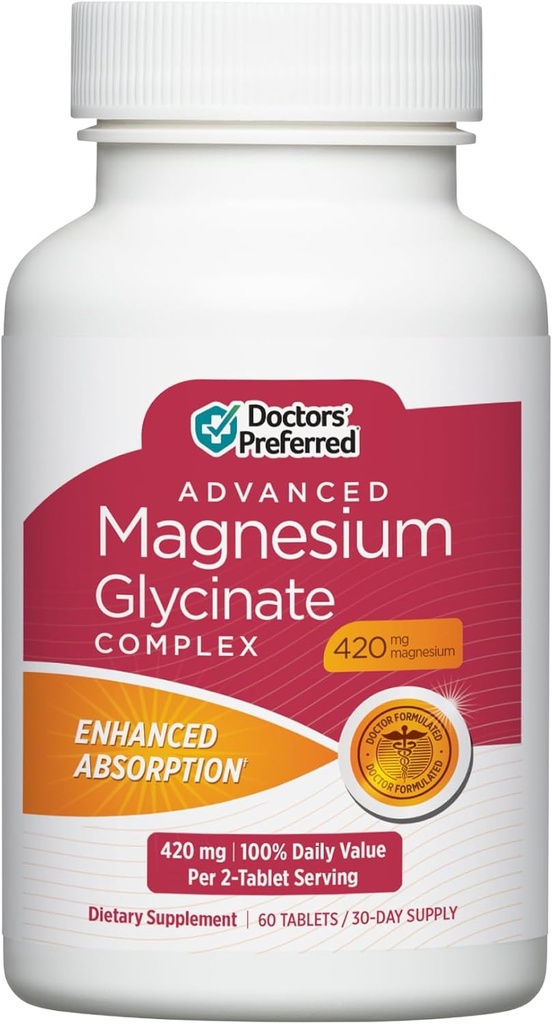 DOCTORS' PREFEREND Advanced Magnezij Glycinate Complex, Izboljšana absorpcijska tehnologija, Zelo močan, Gentler, Doctor-Razvit Formula. Zdravje srca, zdravje razpoloženja in več 420 mg, 30-dnevna oskrba