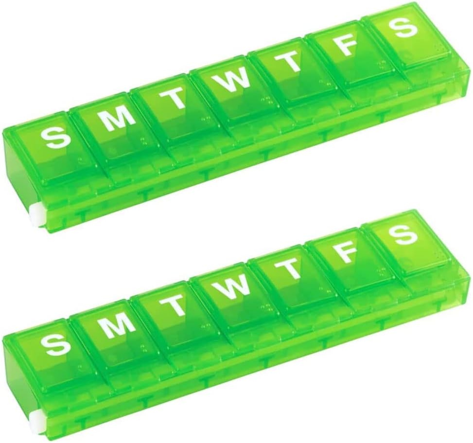 EZY DOSE Weekly (7-Day) Tablete Organizator, Primer za zdravila, Vitamin Planner Box, Majhne zaklenitve Kompartmenti Zavarujte recept in preprečevanje razlitja, Barve Maj Vary (majhno zaklepanje - 2 Pack)