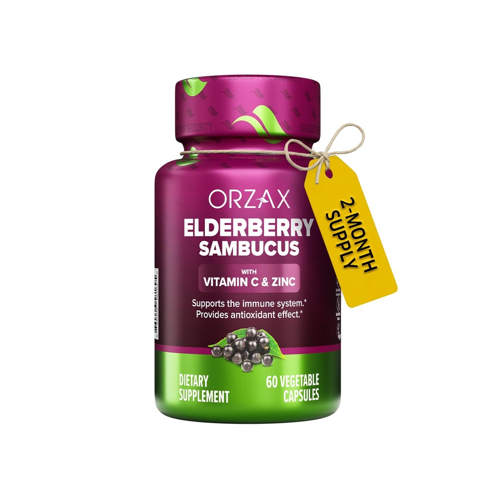 ORZAX Elderberry kapsule - Imunska podpora dodatek z Bederberry Vitamin C in cink - Antioksidanti Dopolnilo za ženske in moške (60 Zelenjavne kapsule)