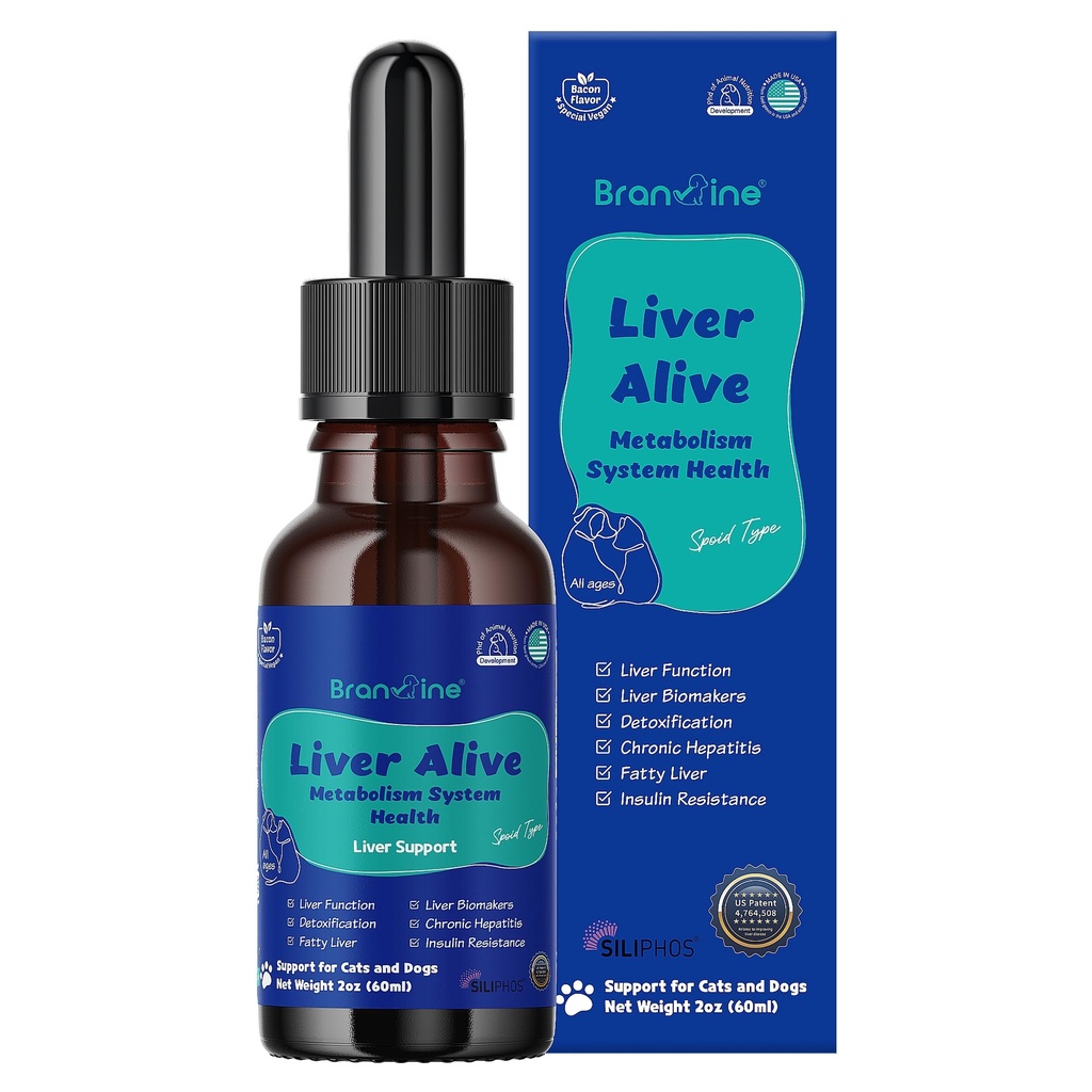 Presnovni sistem jeter Živi za pse in mačke - funkcija, mast, razstrupljanje, kronični hepatitis s SILIPHOS®, TUDCA, Iste veganske slanine Flavor (60ml)