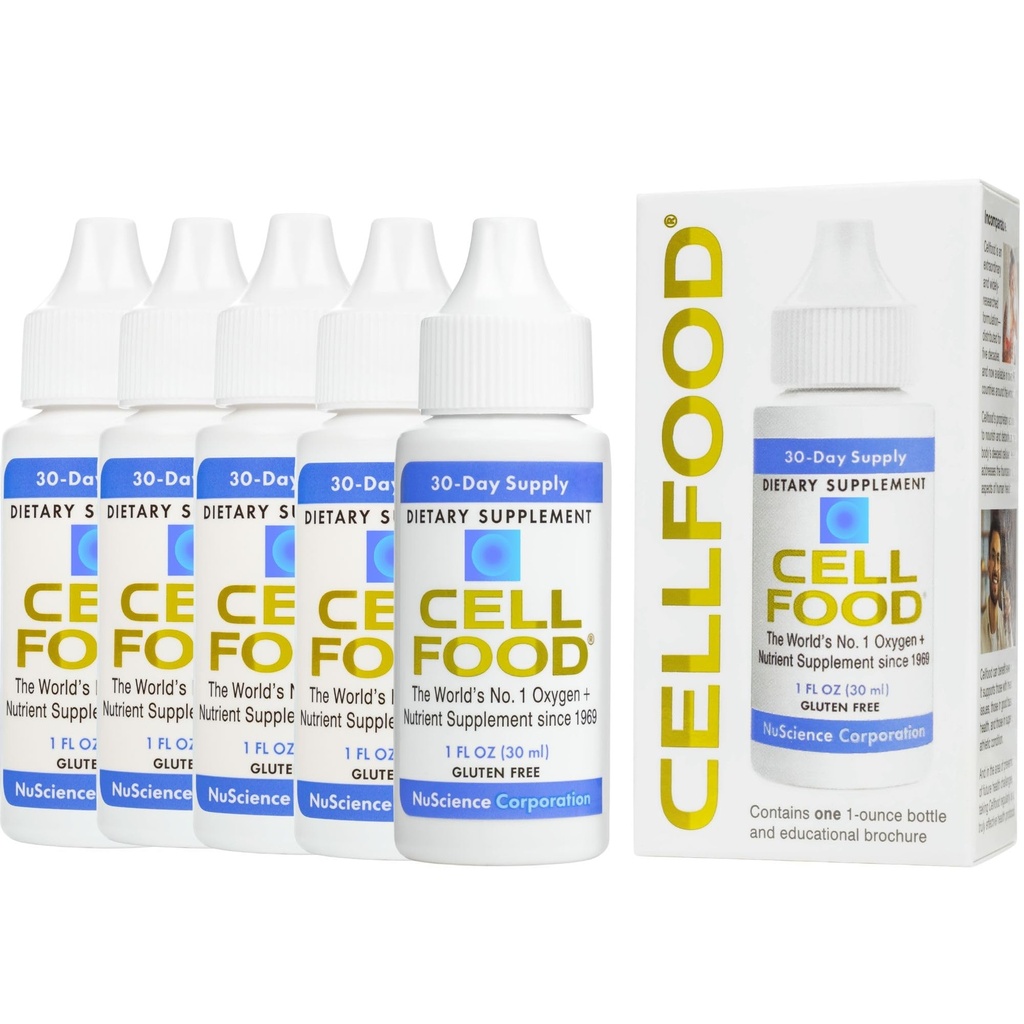 Celična hrana Kisik Boost - 1 fl oz, 5 Pack - Tekoči kisik dopolnilo za limfatično drenažo, Nadmorska bolezen, Jet Lag, Utrujenost, Glavoboli, Mačke in energija - Gluten Free, Cert. Kosher