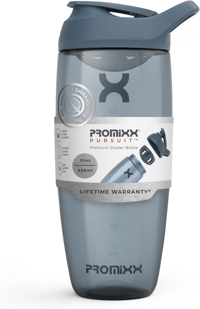 Promix Pursit Protein Shaker Steklenica (32 oz) – Tihi brez-Ball mešalnik, Leak-Proof Lid, BPA/BPS & Phthalate-free ECOZEN – Easy-Clean Shaker Cup za stresanje beljakovin, Pre & Post-workout smoothies