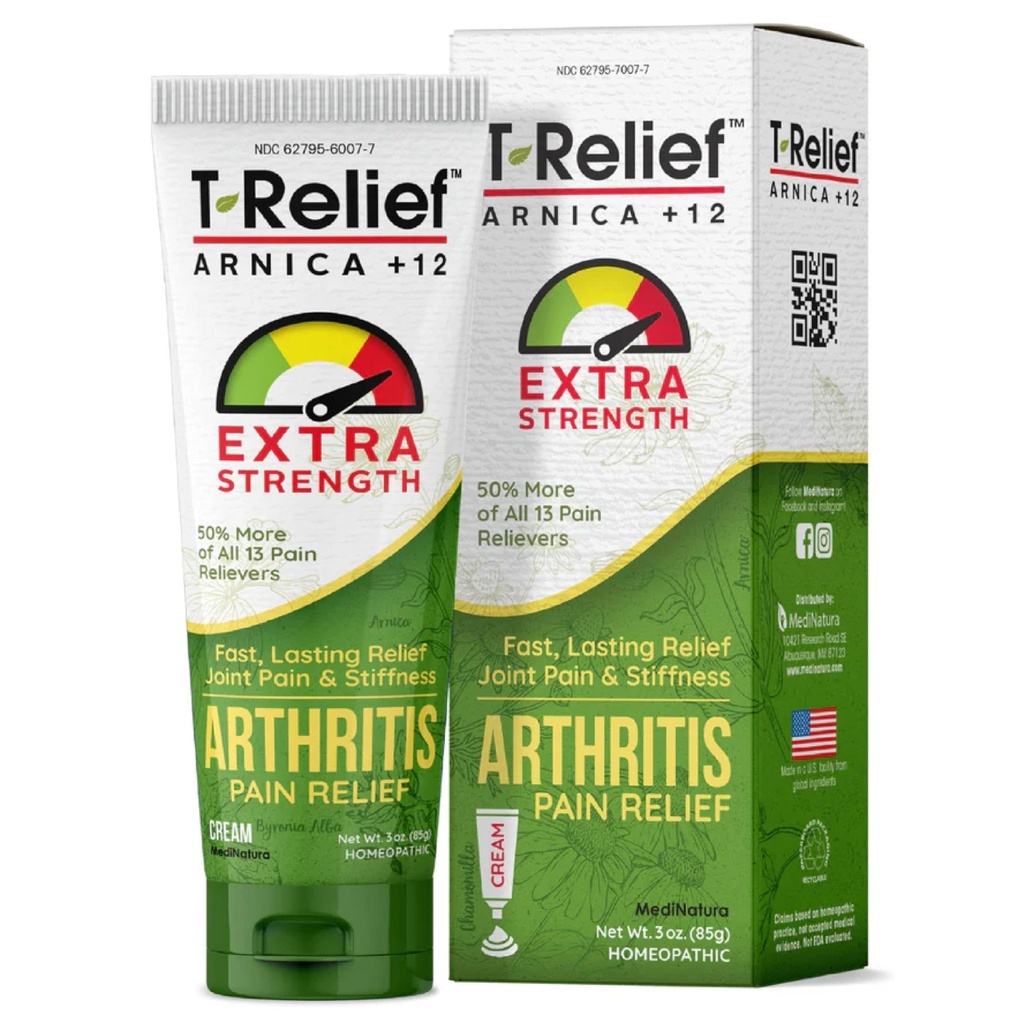 T-relief Dodatna moč Artritis Krema Arnica +12 Bolečina Olajšanje naravnih zdravil Pomoč Soothe Sorelity Stiffness Aches & Bolečine v sklepih Seveda - 3 oz