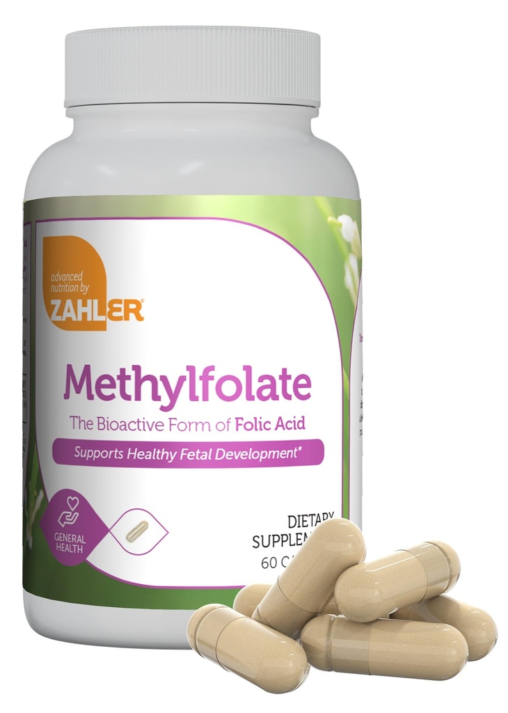 Zahler metilfolat - Podpira zdravo razvoj ploda in genetsko zdravje - metilirana folna kislina iz 1000 mcg DFE L-metilfolat - Kosher non GSO metil Folat dodatek za ženske (60 kapsul)