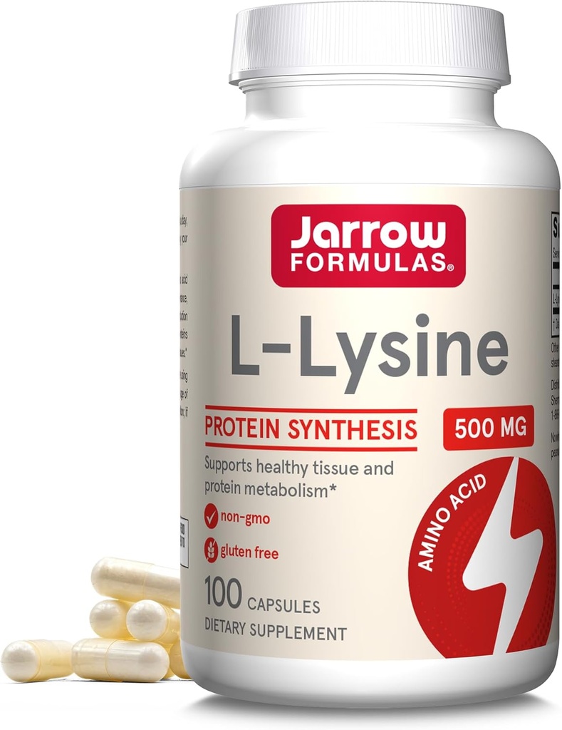 Jarrow Formule L-Lysine 500 mg, prehranska dopolnila, aminokislina za sintezo beljakovin in zdravo podporo tkivu, 100 kapsul, 100 dnevna zaloga
