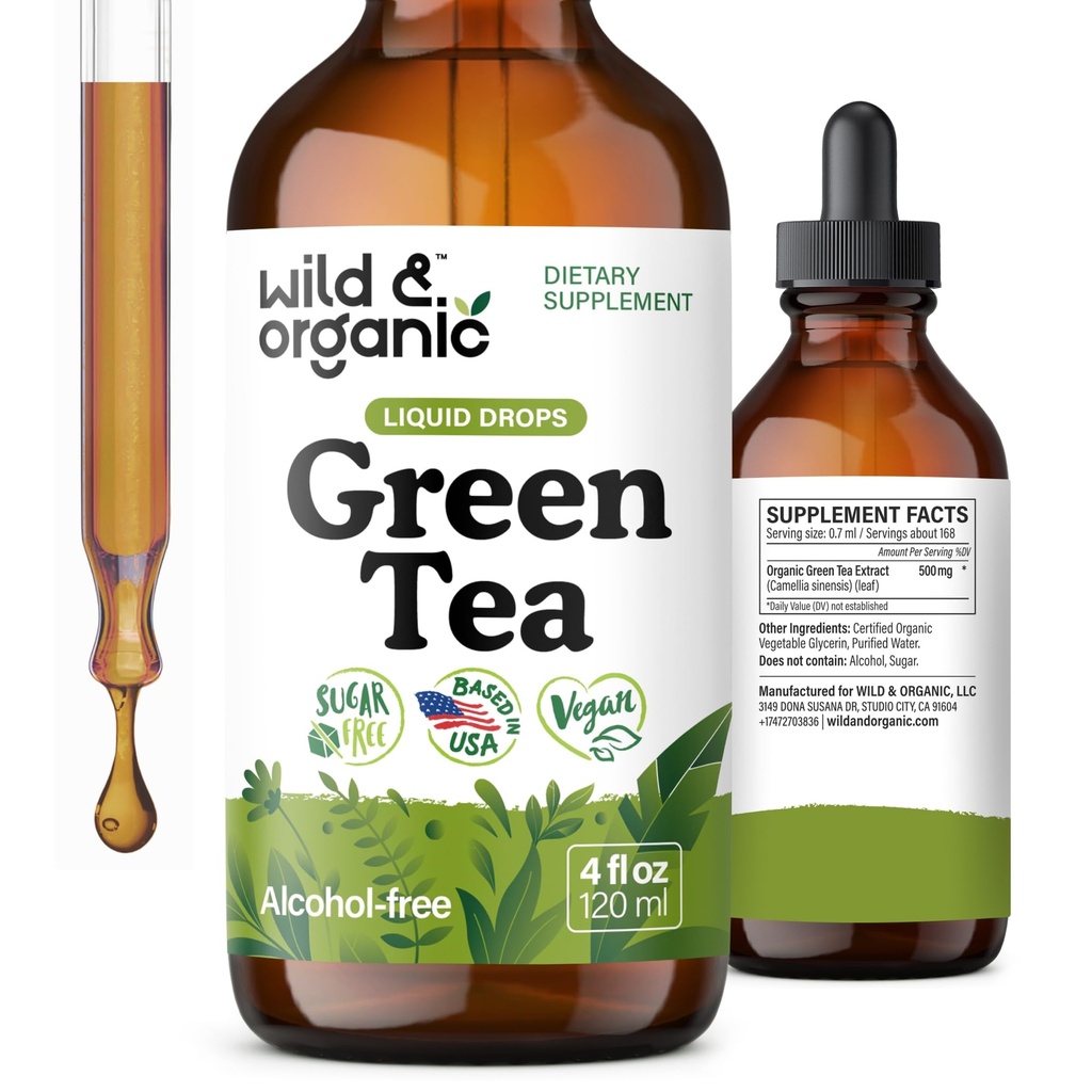 Divji in ekološki izvleček zelenega čaja Tekoče kapljice - Antioksidant-Rich Green Tea dodatek - 2-mesečna dobava - Veganska, Sugar & Alkohol brez Camellia Sinensis Tinkture - 4 fl oz