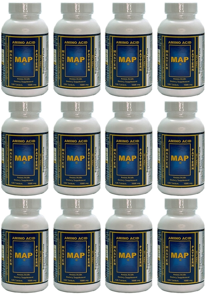 Paket 12 steklenic MAP Master Amino Acid Pattern (120 tablet/Bottle) 99% Net Utilizacija dušika (NNU) - Original Formula dr. Luca Moretti