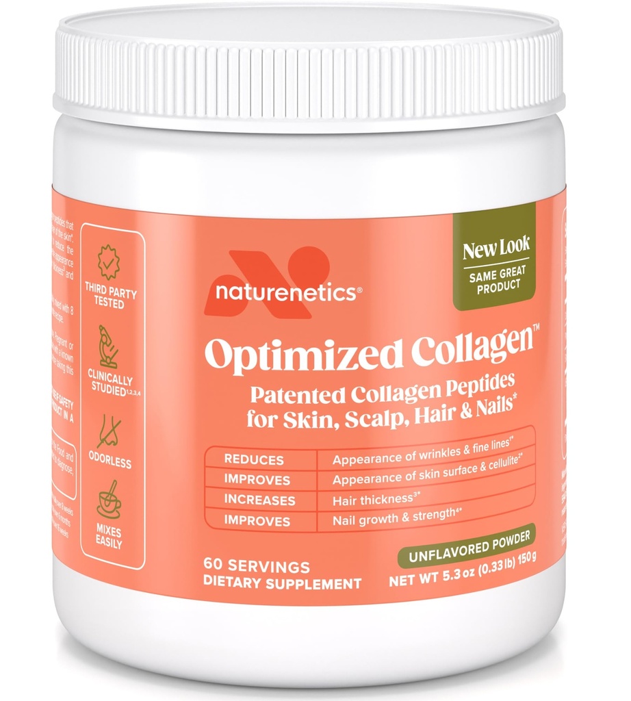 Naturenetics Hair, Skin & Nails Collagen Peptides – Supports Skin Hydration & Hair Strength – Bioavailable Hydrolyzed Collagen – Unflavored, Easy to Mix – Paleo & Keto-Friendly – 60 Servings*