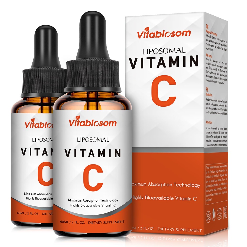 Liposomski vitamin C 2000mg Tekoči za odrasle, visoka absorpcija VIT C, povečanje vitamina C, imunski sistem in antioksidant podpora, 60ML (2 steklenica)