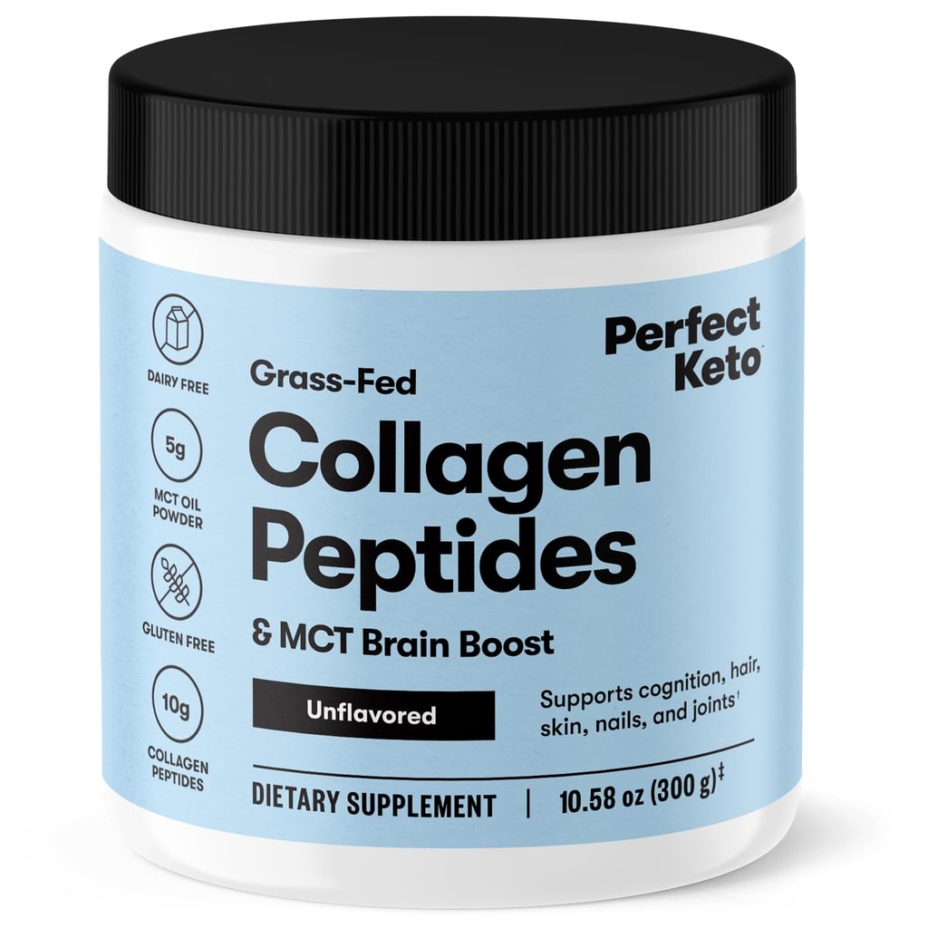 Popoln Keto Collagen Peptides Beljakovine v prahu z MCT oljem, hidroliziran kolagen, dodatek tipa I in III, Gluten brez, hranila trava, nizko karbljev, Keto kavo krema, kolagen za ženske in moške, brez arome