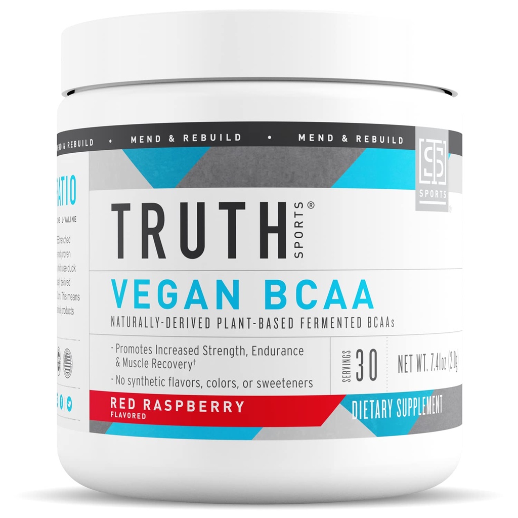 Resnica Nutrition Vegan BCAA Powder- 2:1:1 Razmerje Naravni BCAA Aminokisline Powder for Energy, Muscle Building, Post Workout Recovery Drink for Muscle Recovery (rdeča malina, 30 Servings)