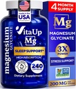 Magnezij Glycinate 200mg - ZDA Made Magnezij dodatek za spanje, srce, kosti, Presnovna podpora - Visoka absorpcija Magnezijev Biglicinat Kapsule - 240 Veganskih keliranih kapsul