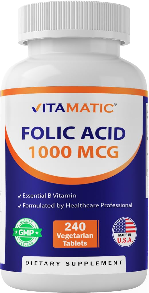 Vitamatska folna kislina 1000 mcg (1 mg) - vegetarijanske tablete - 1667 mcg DFE - vitamin B9 (240 število (paket s 1))