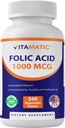 Vitamatska folna kislina 1000 mcg (1 mg) - vegetarijanske tablete - 1667 mcg DFE - vitamin B9 (240 število (paket s 1))