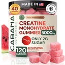 Kreatin monohidrat Gumies 5g - Samo 2g sladkor, Izdelano v ZDA - Sour Watermelon aroma - Vegan & 3. stranka Tested - Pre & Post Workout dodatek za ženske in moške (120 Count, 40 Servings)