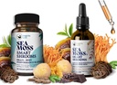 Brain Superfoods Bundle - Organic Sea Moss & Smart Shrooms, Kapsule in tekoče kapljice Bundle, Organic Irish Seamoss in 7 Adaptogeni dodatki za spomin in fokus. Tekoče kapljice v čokoladni aromi