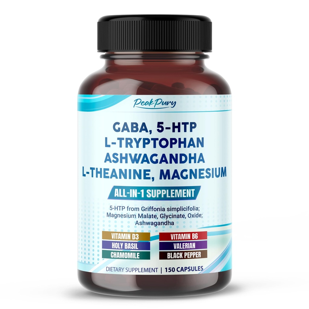 GABA, 5-HTP L-Triptofan Ashwagandha Kamilica L-Theanin Magnezij - Izdelano v ZDA
