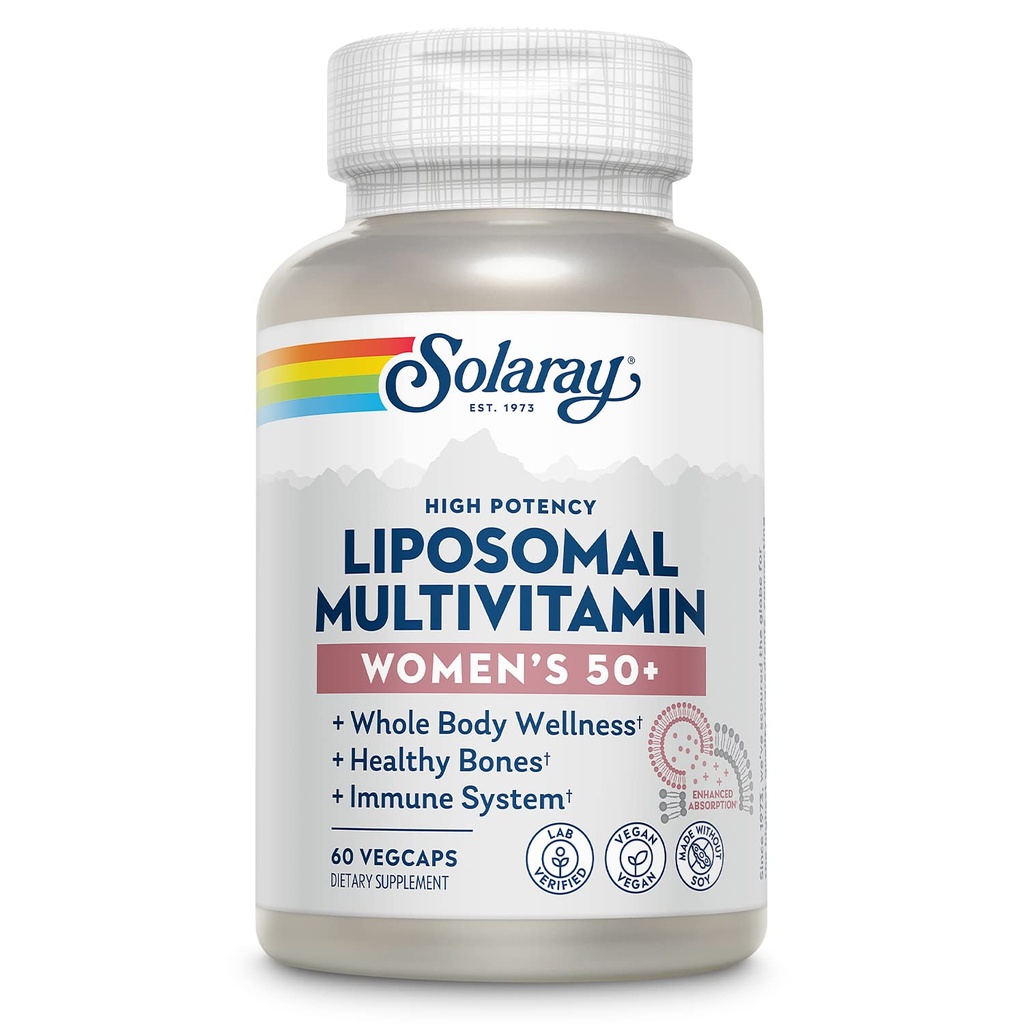 SOLARAY liposomski multivitamin za ženske 50 Plus, Izboljšana absorpcija z železom, Vitamin D, Vitamin C, B12, Biotin & več, Imunska podpora in zdravje kosti, Vegan, 30 Serving, 60 VegCaps