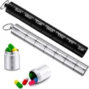 Vesici 2 Pack Metal Weekly Pill Organizator Travel Container s ključ verižico 7 dan tedenski nepremočljive majhne kapsule imetnik Case Box Stackable za ženske potovanja na prostem(črna, srebro)
