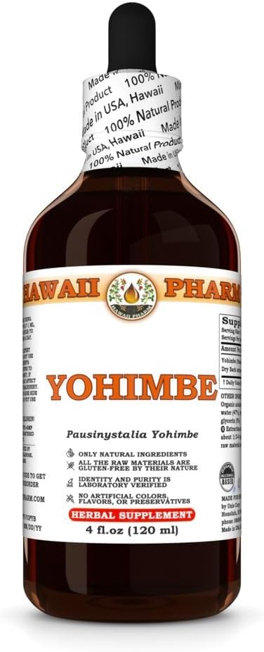 Yohimbe (Pausinystalia Yohimbe) Suho bark Tinkture, izdelano na Havajih, vse naravno, vegansko, čisti tekoči ekstrakt - 4 fl.oz
