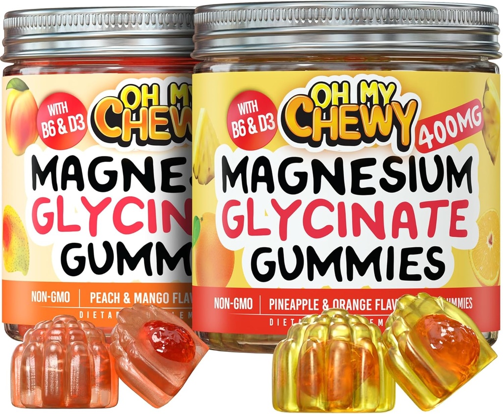 Magnezij Gummies paket – 2 steklenice (60 vsak) – Ananas Orange & Peach Mango